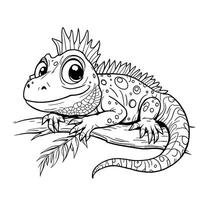 Adorable Cartoon Lizard Perched on a Tree Branch Fun Line Art Coloring Page for Kids and Adults vector