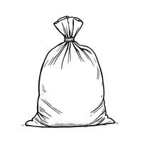 Simple Line Art Drawing of a Closed Fabric Bag with Tie Cord Filling the Entire Frame vector