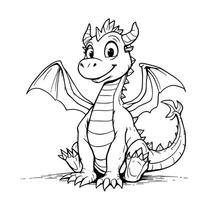 Cute Baby Dragon Sitting with Wings Spread Open for a Coloring Book Page vector
