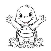 Cute Baby Turtle Sitting with Arms Wide Open Ready for a Hug Coloring Page Art vector