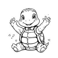 Adorable Baby Turtle Smiling with Open Arms Ready for Hugs Coloring Page vector