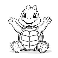 Cute happy baby turtle sitting with arms open wide ready for coloring fun line art vector