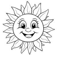 Happy Cheerful Smiling Sun Face with Rays for Kids Coloring Activity Book Page vector