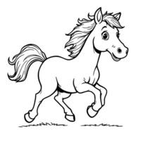 Adorable Cartoon Horse Running Free Joyful Playful Equine Outline Drawing for Coloring Fun vector