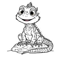 Adorable Little Lizard Sitting on a Rock for Coloring Fun vector