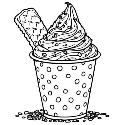 Delicious Swirl Soft Serve Ice Cream Cone Dessert with Sprinkles in a Polka Dot Cup and Wafer