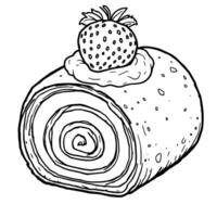 Sweet Swiss Roll Dessert with Fresh Strawberry Topping Line Art Coloring Page vector