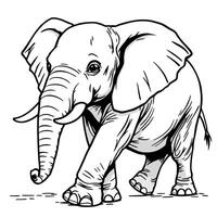 African Elephant Walking Calmly in a Savanna Line Art Coloring Page for Adults and Kids vector