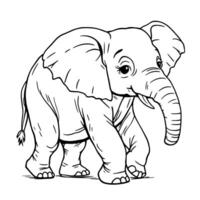 Adorable Elephant Line Art Coloring Page for Kids Easy Simple Cartoon Zoo Animal vector