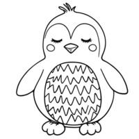 Cute baby penguin with closed eyes and a happy smile coloring page for kids vector