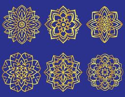 Elegant Gold Mandala Designs on Royal Blue Background vector