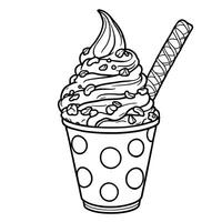 Delicious Ice Cream Sundae Dessert With Sprinkles And Wafer Stick In A Polka Dot Cup For Coloring vector