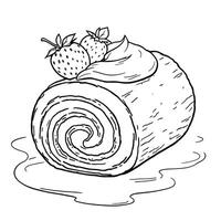 Delicious Strawberry Swiss Roll Cake Dessert for Kids and Adults to Color and Enjoy Simple Baking Illustration vector