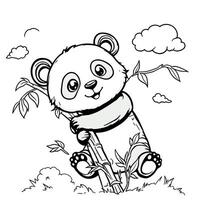 Cute Baby Panda Climbing Bamboo Tree for Coloring Fun and Learning vector