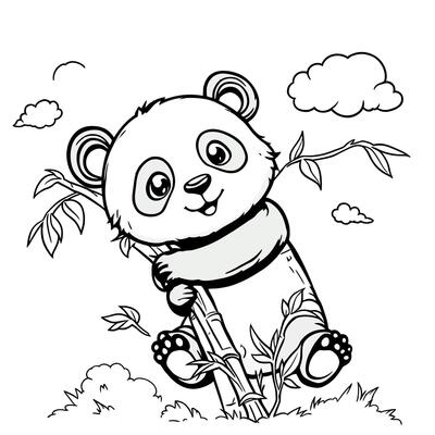 Cute Baby Panda Climbing Bamboo Tree for Coloring Fun and Learning