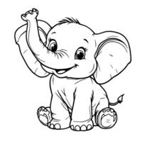 Adorable Baby Elephant Sitting Up Waving Its Trunk in a Cute Cartoon Style for Coloring vector