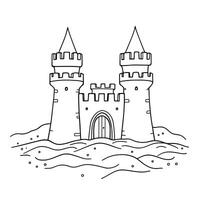 Simple Sandcastle With Two Towers Coloring Page Line Art Illustration vector