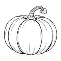 Simple Line Art Coloring Page of a Round Pumpkin with a Curved Stem and Leafy Detail vector
