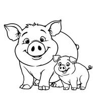 Charming Line Art Coloring Page Featuring a Happy Mother Pig and Her Adorable Piglet Ready for Fun Activities vector