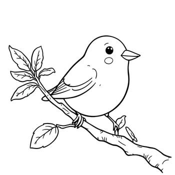 adorable pequeño pájaro encaramado en un ramita con hojas sencillo línea Arte para colorante divertido vector