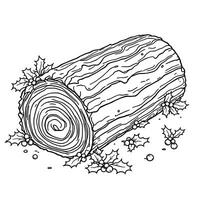 Festive Yule Log Surrounded by Holly Berries and Leaves for a Winter Holiday Coloring Page vector