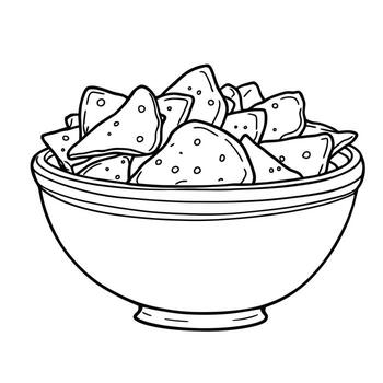 A Simple Line Art Drawing of a Bowl Filled with Delicious Tortilla Chips for Coloring Fun vector