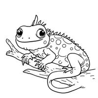 Cute Baby Chameleon Sitting on a Branch Adorable Reptile Line Art Coloring Page vector