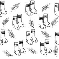 Cozy socks doodle seamless pattern. Warm autumn outline background for fabric vector