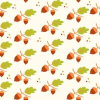 Cute acorns and leaves seamless pattern. Autumn forest digital paper vector