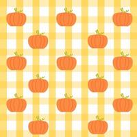 Pumpkin Patch Gingham Harvest. Seamless pattern with autumn pumpkins on plaid vector