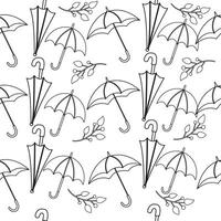 Umbrellas outline seamless pattern. Rainy day doodle background for coloring vector