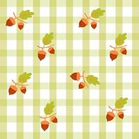 Autumn Acorn Gingham Charm. Seamless pattern with acorns and leaves on green plaid vector