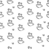 Coffee cups outline seamless pattern. Cafe doodle coloring digital paper vector