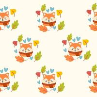 Cute fox in scarf seamless pattern. Autumn woodland animal background for kids vector
