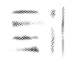 Grunge halftone strokes set. Black comic pop art stripes collection. Halftone textured spot, blot and stain shapes. Monochrome dotted design element. vector