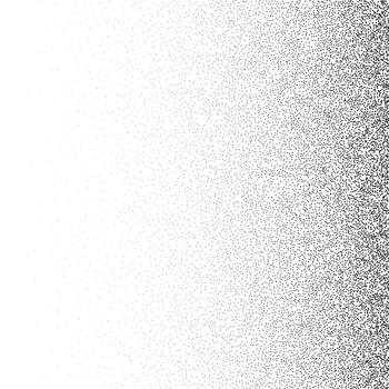 Grain stippled gradient. Faded stochastic dotwork texture. Random grunge noise background. Black dots, speckles and particle wallpaper. Halftone monochrome vector