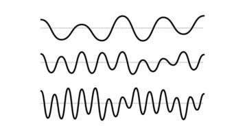 Sinusoid signals set. Black curve sound waves collection. Voice or music audio concept. Pulse lines. Electronic radio signals with different frequency and amplitude. vector
