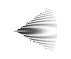 Sound wave signal. Radio or music audio concept. Epicentre or radar icon. Radial signal or vibration elements. Impulse curve lines. Concentric ripple semi circle. vector