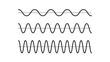 Sinusoid signals set. Black curve sound waves collection. Voice or music audio concept. Pulse lines. Electronic radio signals with different frequency and amplitude vector