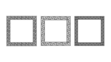 Greek ornament square frames set. Meander rectangle patterns collection. Ancient Greek fret borders. Different geometric meander motif vector