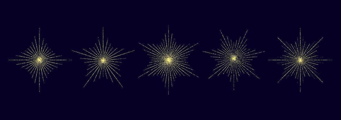 Dotted grain stars set. Shiny stippled shapes collection. Various noise textured asterisks. Different dot work stellar forms. stochastic.