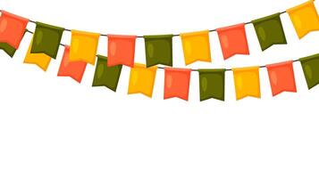 Thanksgiving bunting. Orange, green and yellow flag garland. Autumn holidays party decoration. Fall pennants chain.Celebration cartoon flags for decor. Footer and banner background vector