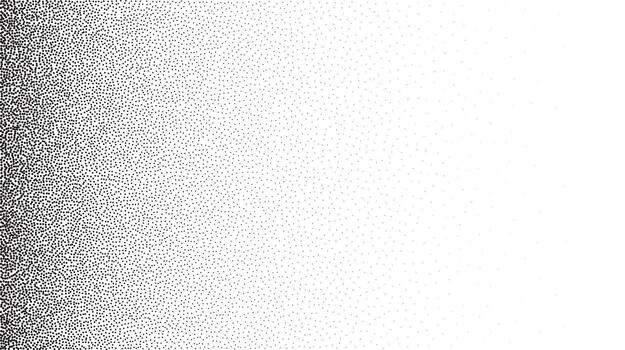 Grain stippled gradient. Faded stochastic dotwork texture. Random grunge noise background. Black dot, speckle or particle wallpaper. Halftone monochrome vector