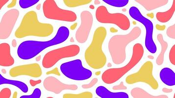 Liquid form seamless background. Fluid elements repeating wallpaper. Organic blobs backdrop in yellow, purple and red. Modern texture vector