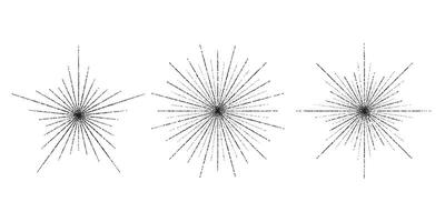 Dotted grain star with beams set. Black stippled ray sparkle and flare collection. Various noise textured asterisks. Different halftone dot work stellar forms and burst explosion vector