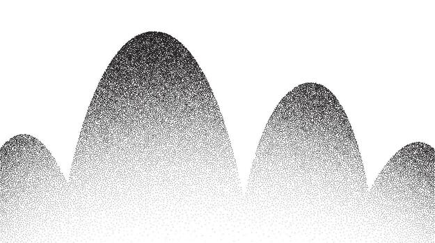 Grain wave background. Stippled texture hills. Abstract landscape in dotwork style. Black noise and sand gradient effect. Dotted background vector