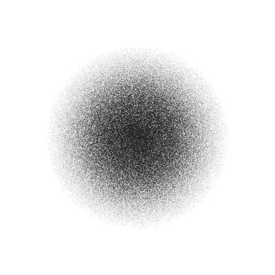 Grain circle gradient. Stippled round shape. Radial stochastic dotwork texture. Random grunge noise. Black dots sphere