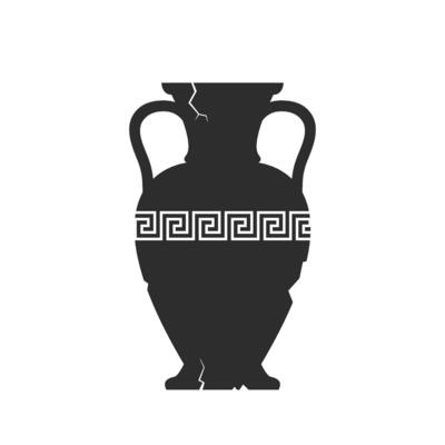 Broken amphorae silhouette. Cracked ancient greek vase with meander pattern. Antique ceramic jar or vessel. Old pottery.