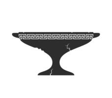Broken amphorae silhouette. Cracked ancient greek vase with meander pattern. Ceramic jar or vessel. Old clay pottery. vector