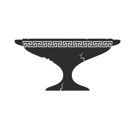 Broken amphorae silhouette. Cracked ancient greek vase with meander pattern. Ceramic jar or vessel. Old clay pottery.
